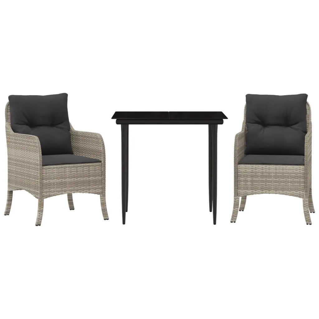 Set Pranzo da Giardino 3pz | Set Salotto da Giardino con Cuscini Grigio Chiaro Polyrattan
