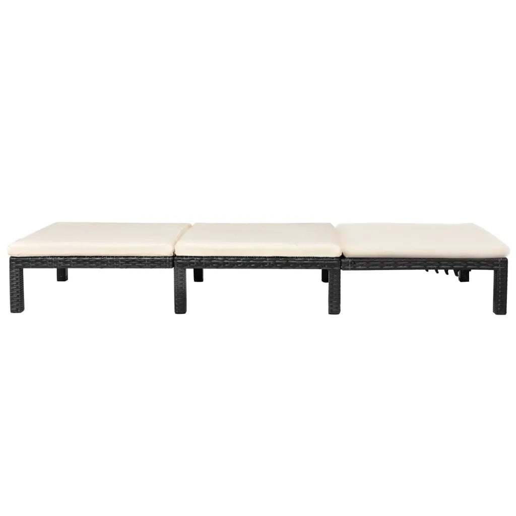 Lettino Prendisole | Sdraio da giardino | Lettino da sole con Cuscino in Polyrattan Nero