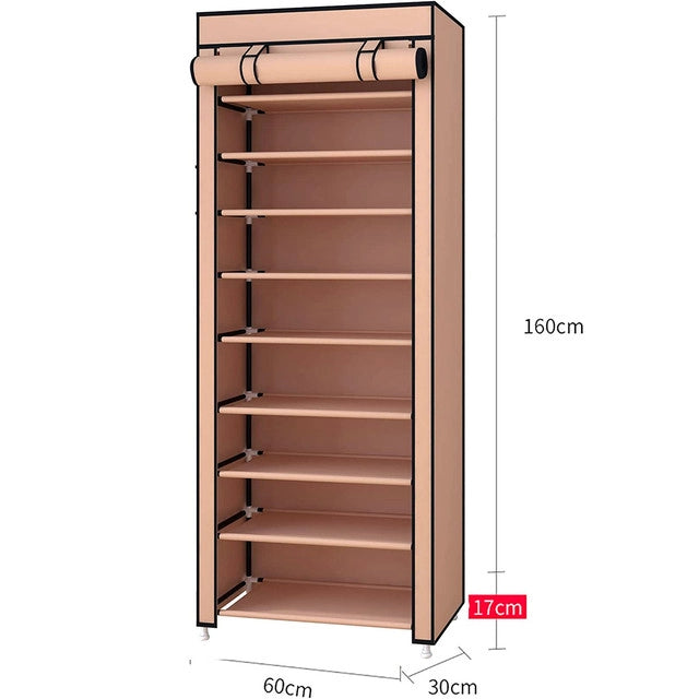 Armadio Scarpiera in tessuto con anta con cerniera 160x60x30 cm (Marrone)