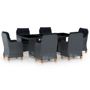 Set Pranzo da Giardino 7 pz con Cuscini Polyrattan Grigio Scuro cod mxl 36197