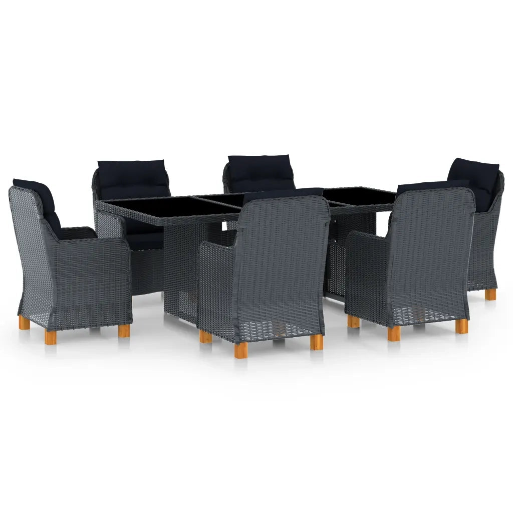 Set Pranzo da Giardino 7 pz con Cuscini Polyrattan Grigio Scuro cod mxl 36197