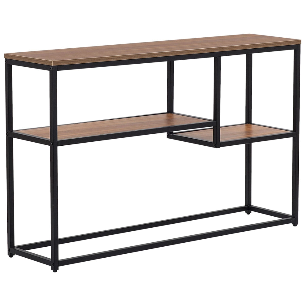 Consolle con 2 Ripiani Legno Scuro con Gambe Nere 75 x 120 cm Stile Industriale