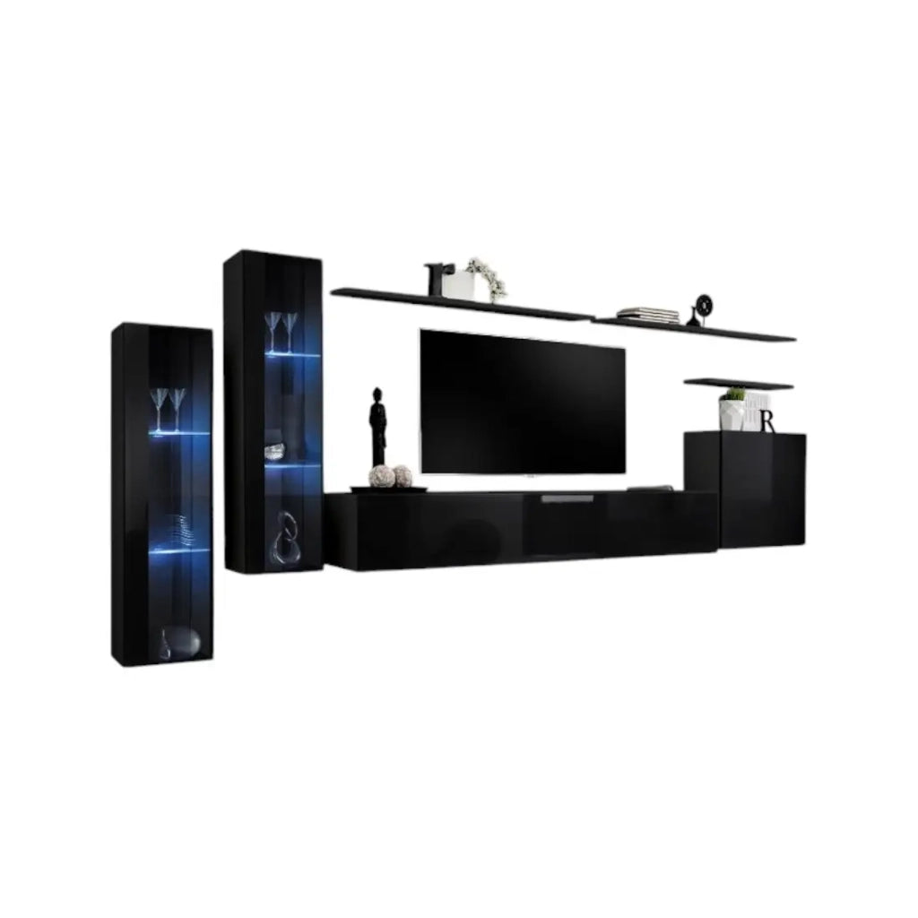 Mobile da soggiorno a parete SWITCH XI design, colore nero lucido.