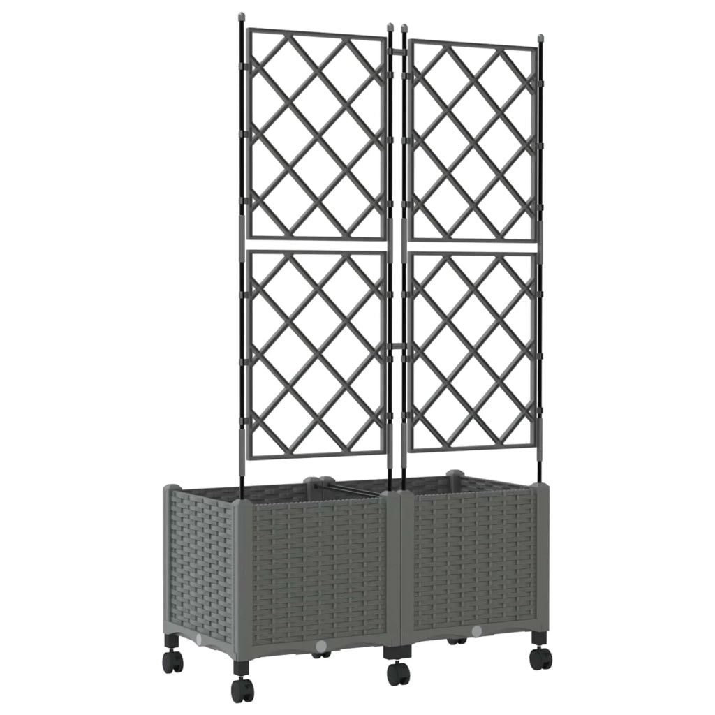 Vaso da giardino con grigliato e ruote 2 pz Grigio Chiaro PP 3422992
