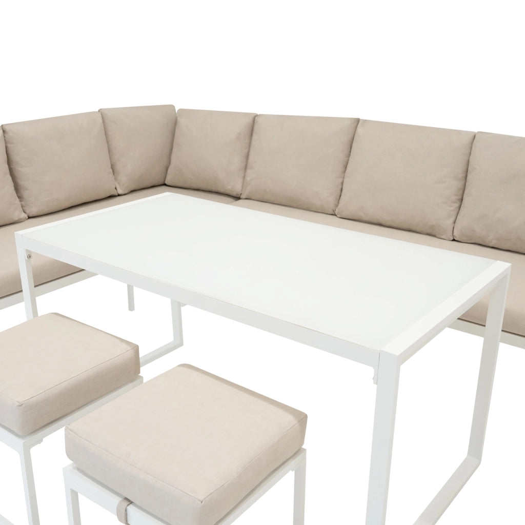 Set Mobili da Esterno in Alluminio Divano Angolare Tavolino Sgabelli Bianco