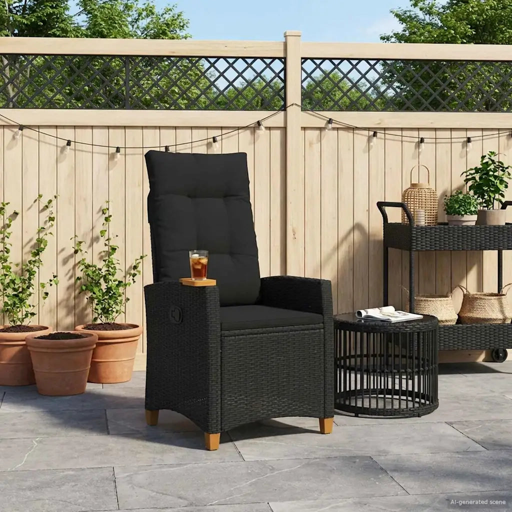 Divano Sedia-Poltrona reclinabile con tavolino Nero polyrattan