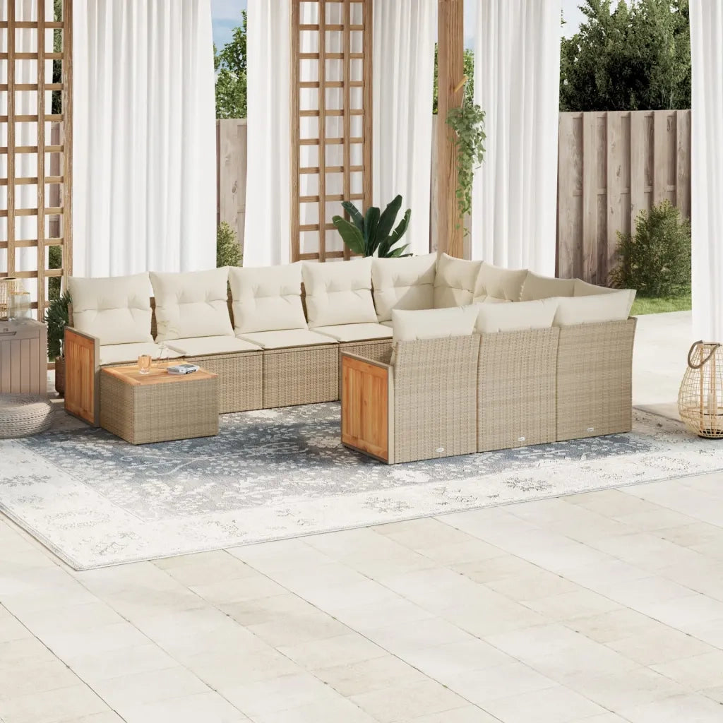 Set Divani da Giardino 11 pz con Cuscini Beige in Polyrattan 3260448