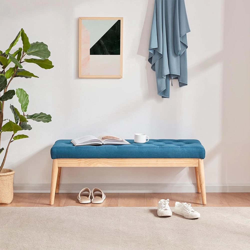 Cassapanca Pouf Ottomana Blu Ingresso Panca Imbottitura Alta Densità 108x41cm