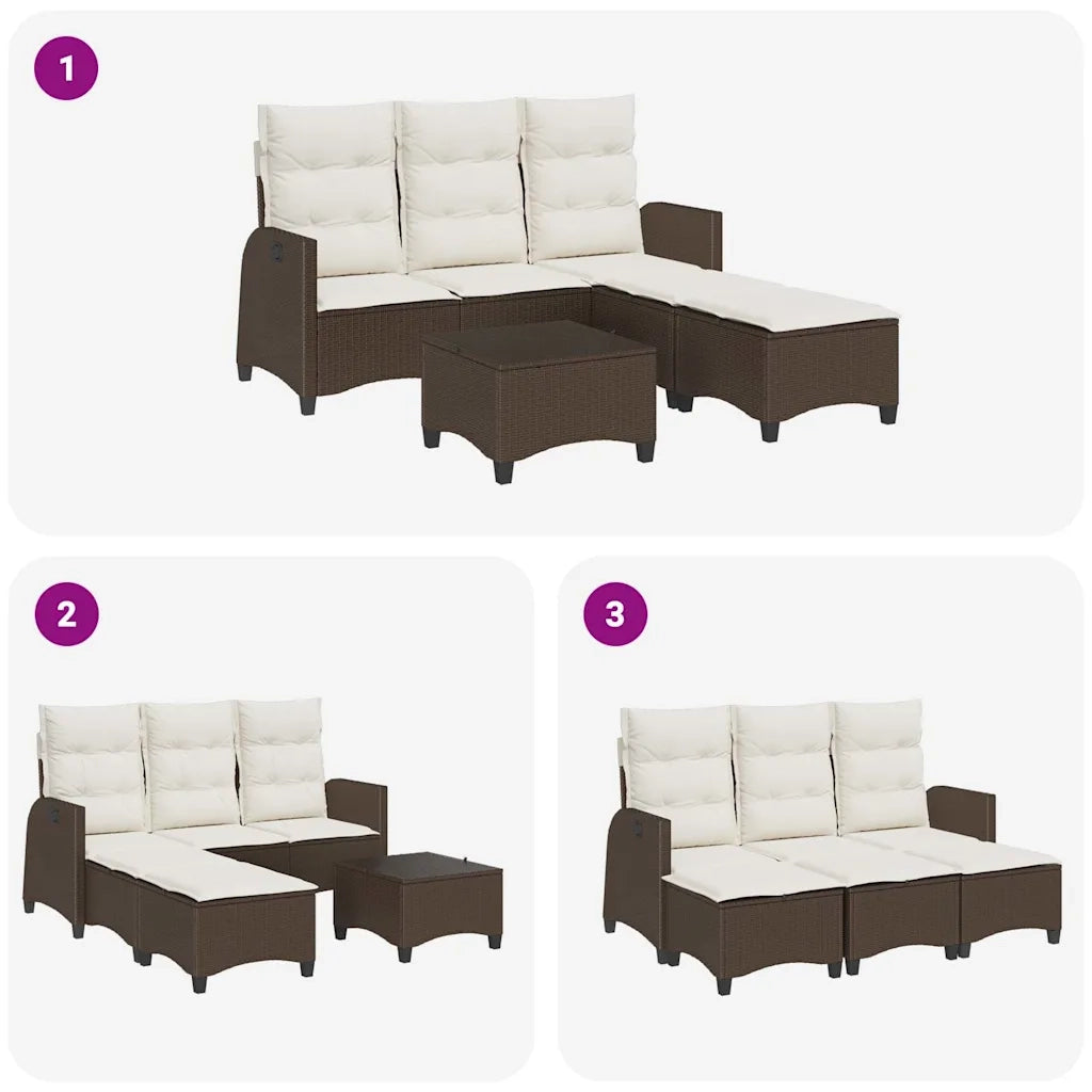 Set Divani da Giardino 3 pz con Cuscini a L Marrone Polyrattan