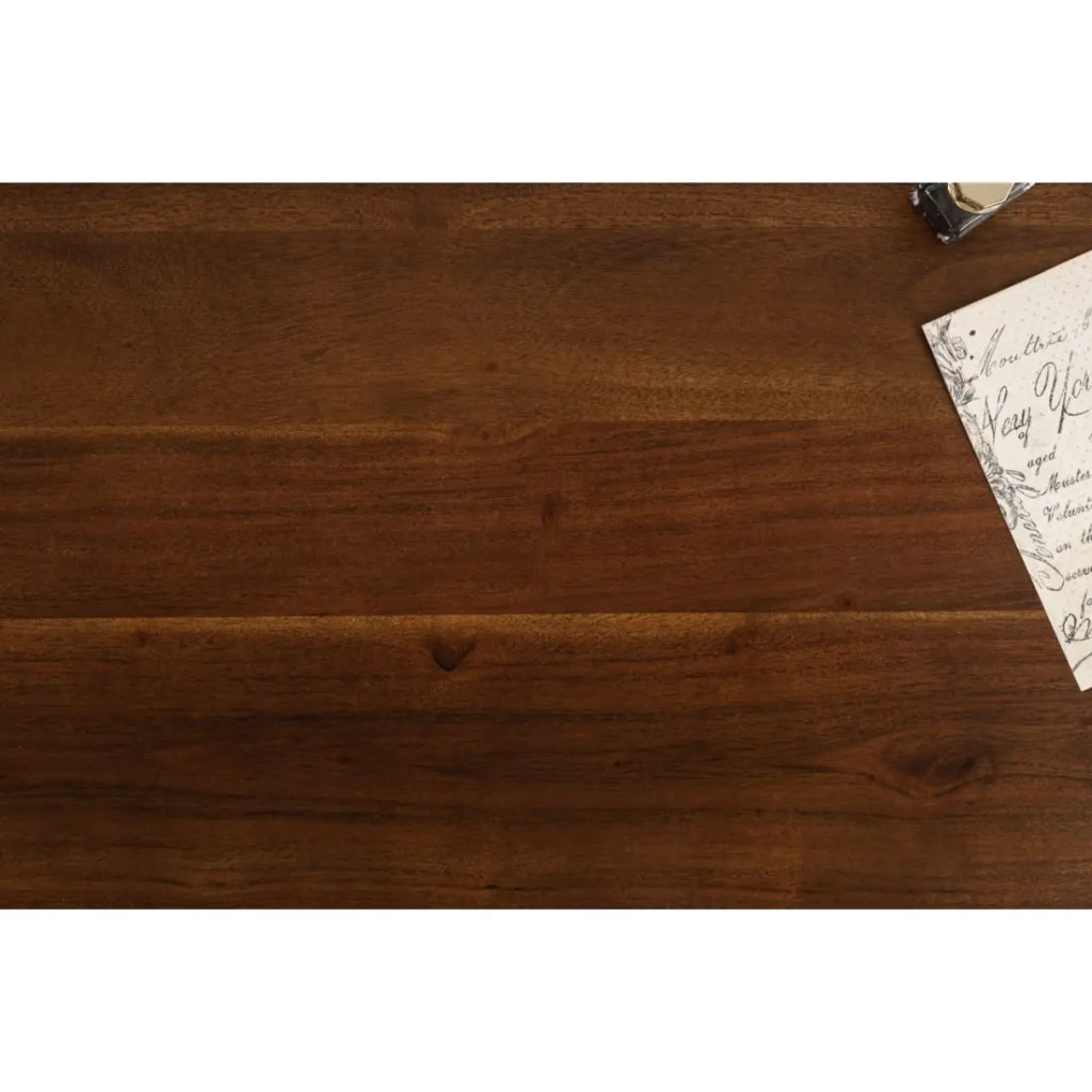 Scrivania retta SKAGEN 100 cm in legno massiccio di acacia con 2 cassetti e scaffale – Stile Davenport