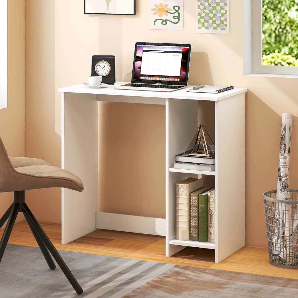 Scrivania salvaspazio da casa e ufficio 80x40x74cm per ambienti piccoli-Scrivania per computer con 2 ripiani Bianco