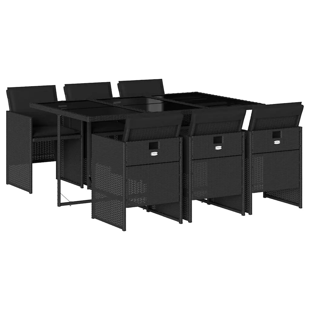 Set da Pranzo da Giardino 7 pz Nero con Cuscini in Polyrattan 3210547