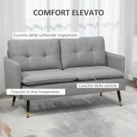 Divano 2 Posti in Tessuto con Cuscini Imbottiti e Gambe in Acciaio 139x68x80cm, Grigio
