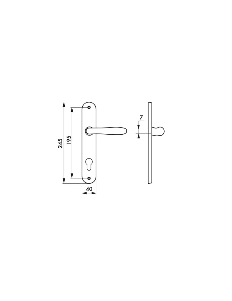 Set maniglia GOCCIA E195 con foro cilindro europeo, versione I, cromo satinato – THIRARD