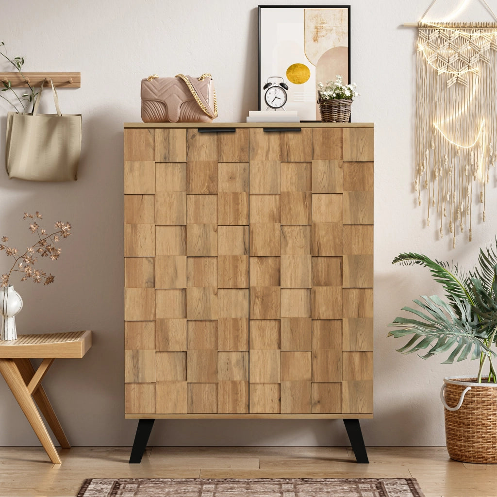 Scarpiera moderna con 4 ripiani regolabili, 80,5 x 35 x 109,5 cm, finitura legno