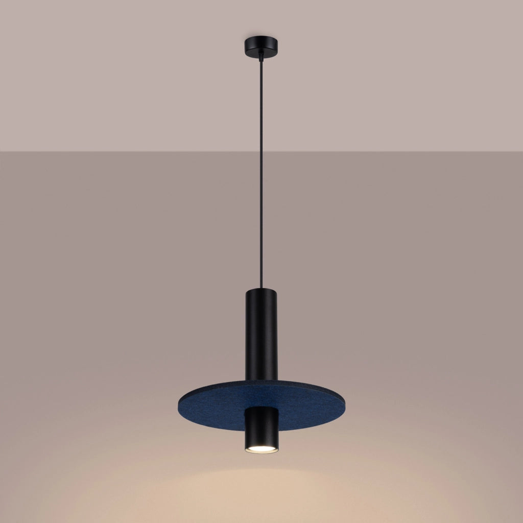 Sospensione moderna nera, disco feltro blu regolabile GU10 SCUTUM