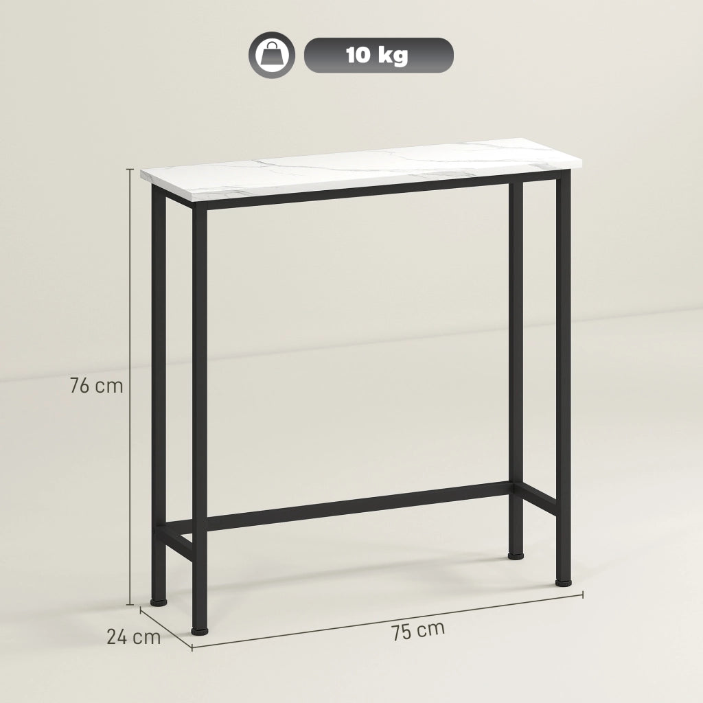 Consolle da Ingresso 75x24x76 cm Piano Effetto Marmo in Legno e Acciaio Bianco e Nero