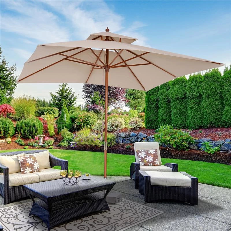 OMBRELLONE PARASOLE DOPPIO TETTO DA GIARDINO 3 X 3 M CREMA BAMBÙ