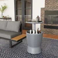 Tavolo da Giardino 3 in 1, Tavolo da Cocktail con Secchio per Ghiaccio, Piano Telescopico per Giardino, Ø 49 x 58-84 cm, Grigio