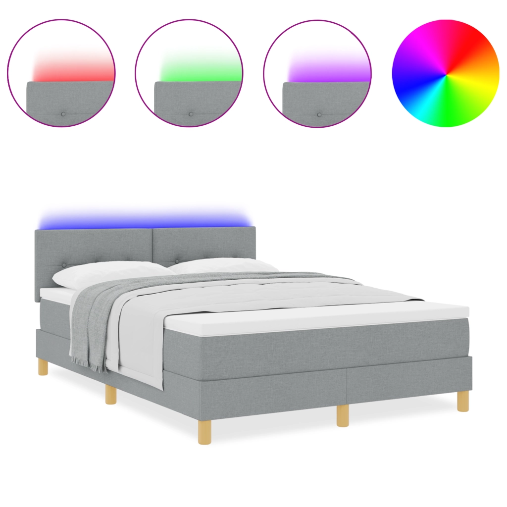 Letto Box Spring con Materasso & LED Grigio Chiaro 140x200 cm Tessuto