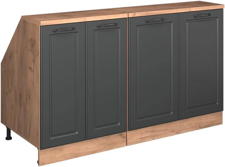 Set di mobili sottotetto Rion, Antracite casa di campagna, 140 cm Set di 2 carcasse armadio profondità 60 cm, adatto per il salvaspazio sotto tetti spioventi