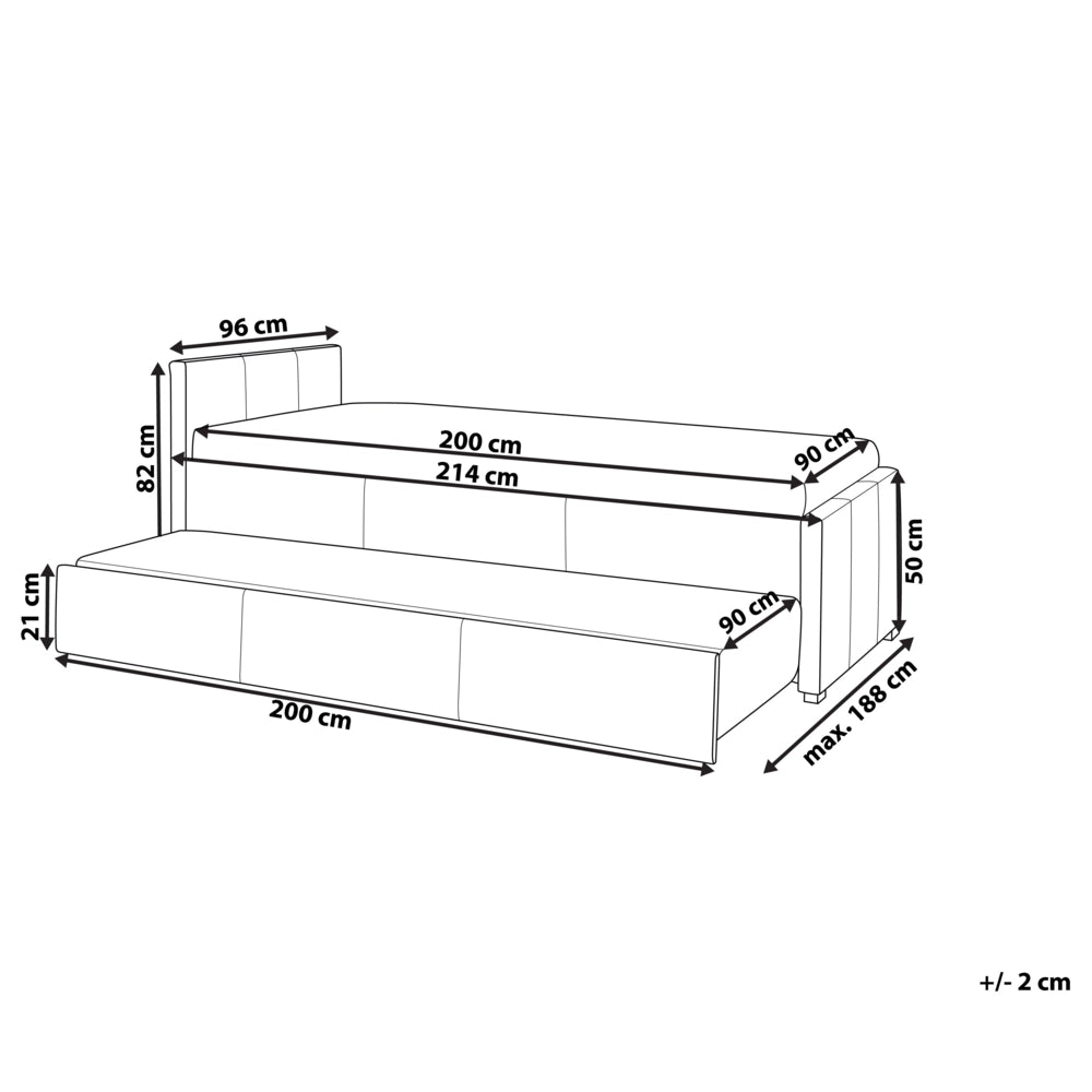 Divano Letto estraibile 90 x 200 cm Rivestimento in tessuto grigio Misura singola sottoletto per ospiti