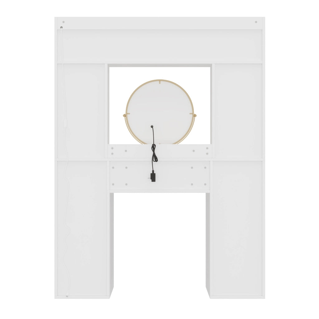 Toeletta con specchio LED; 4 cassetti; 4 vani e 2 ante in vetro per camera da letto; MDF; 120x40x160 cm