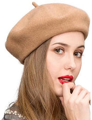 Cappello in Lana Camel colore - Stile Classico Francese - Cappello di Lana - Accessorio di Moda - Soffice e Caldo - Cinturino Leggermente Elastico