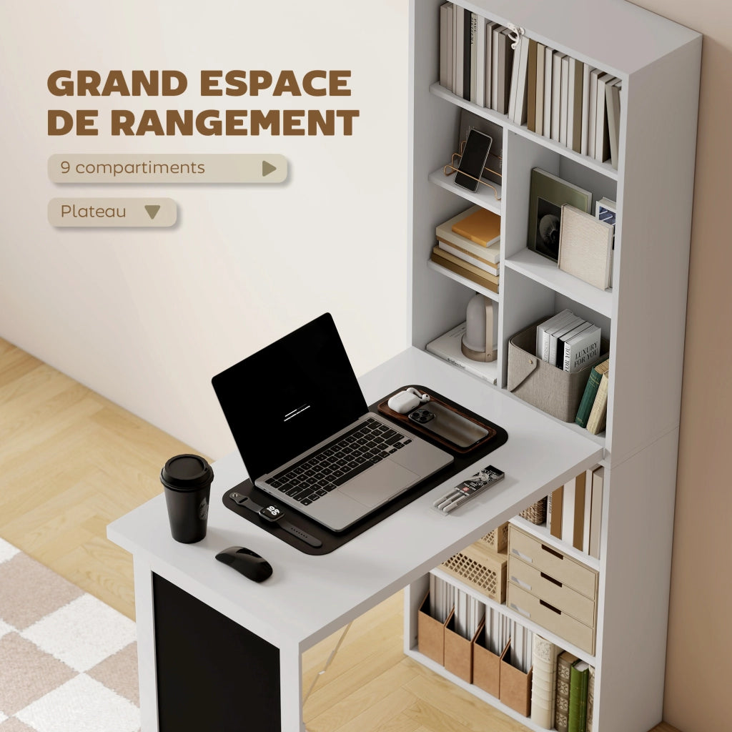 Scrivania pieghevole a muro con libreria scaffale regolabile lavagna porta computer ¨C Xylo ¨C Bianco Legno