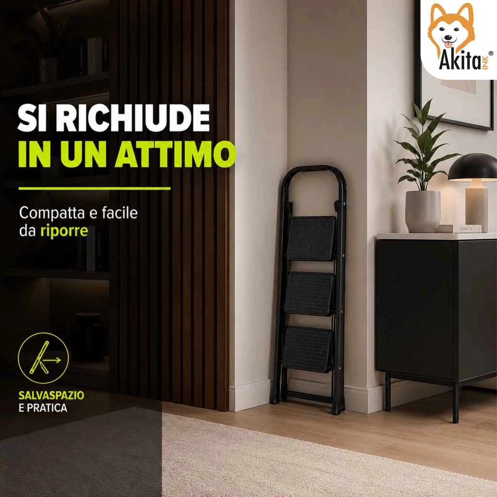 Akitaink Scaletta 3 Gradini Nera Acciaio Antiscivolo 150 Kg