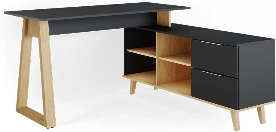Scrivania Nautica, Antracite, 138 x 60 cm con cassetti, XXL, combinabile con i mobili della collezione Neptun