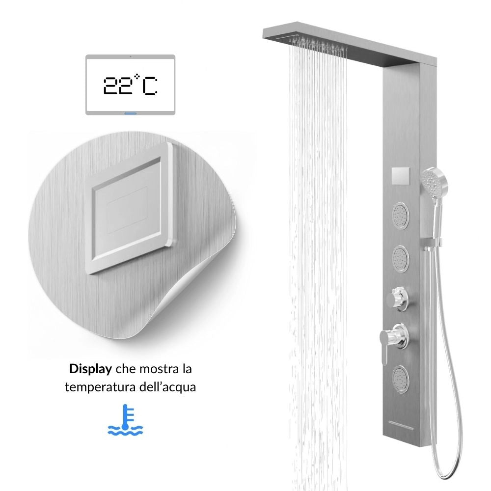 Colonna pannello doccia shine-1 cromo 4 funzioni luce display temperatura cromo