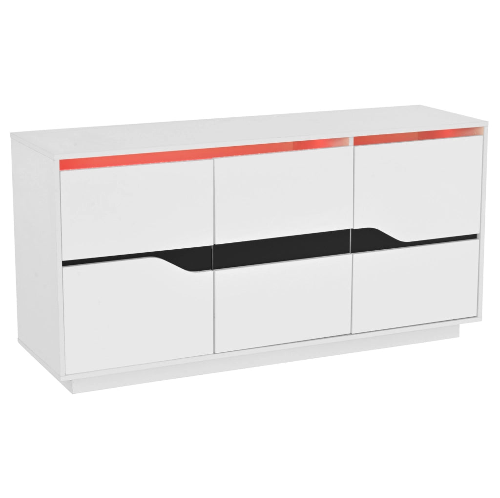 Sideboard 140x40x70 cm con LED e ripiani regolabili in truciolare bianco e nero