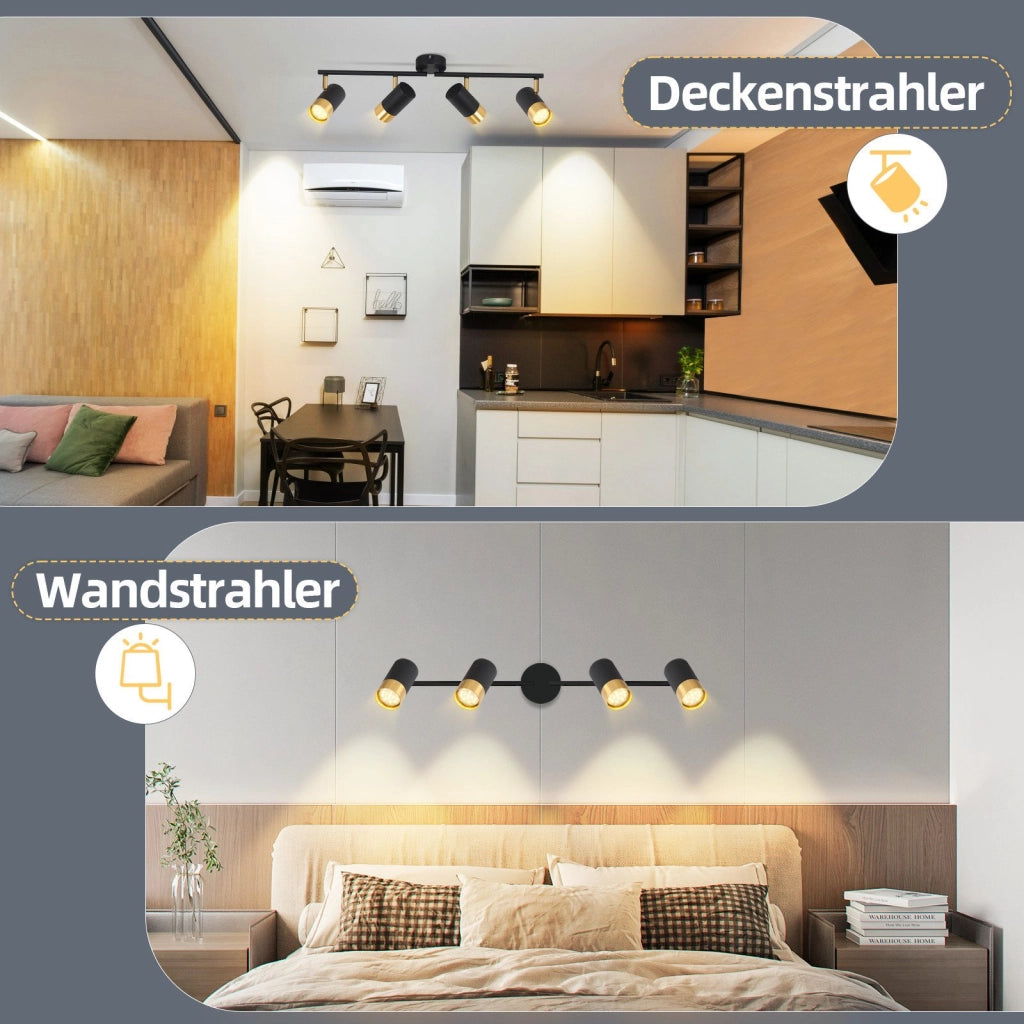 ZMH Faretto da soffitto 4 fiamme GU10 nero oro moderni per soggiorno