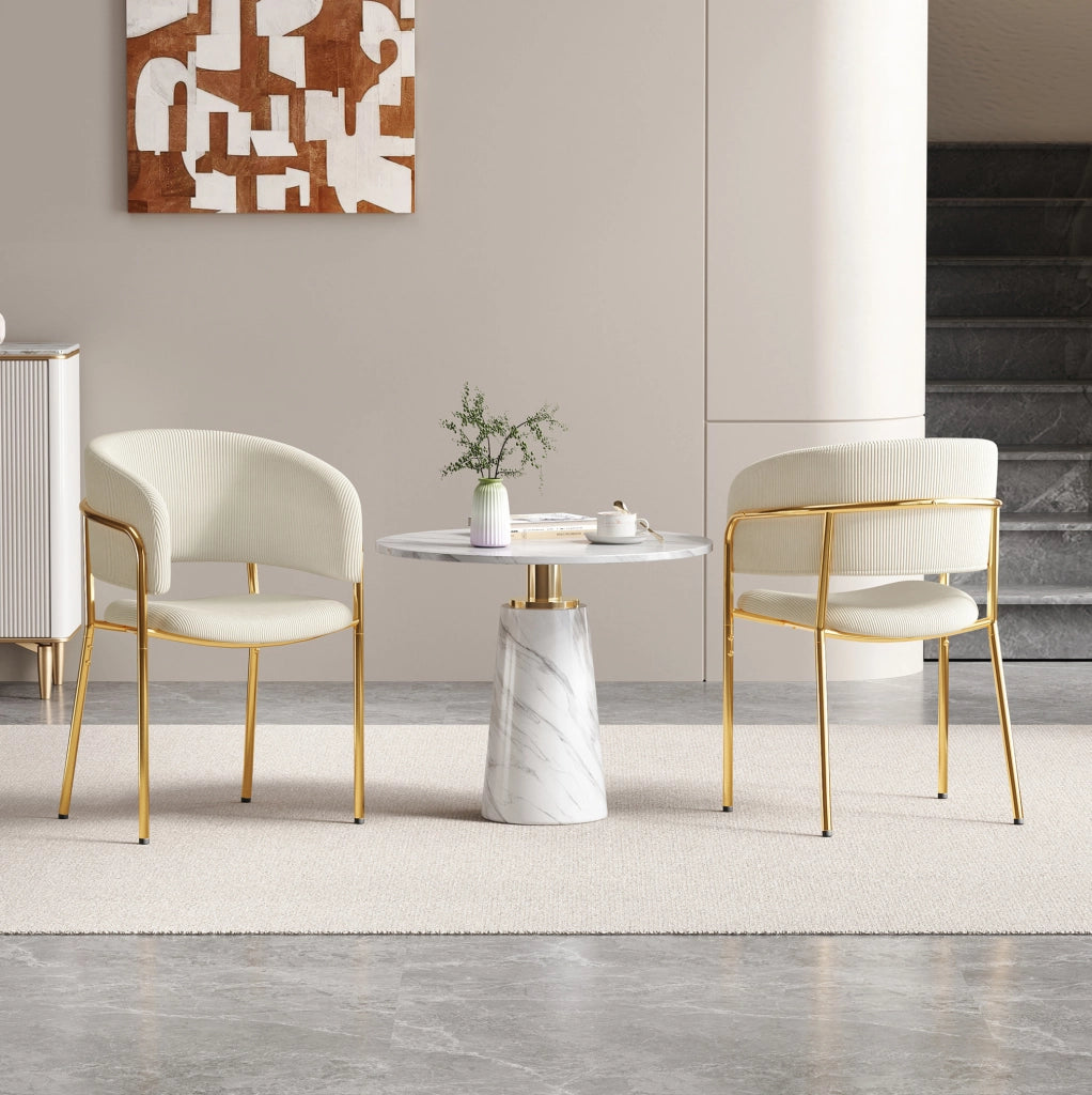 Sedia da pranzo beige in velluto a coste con gambe inclinate
