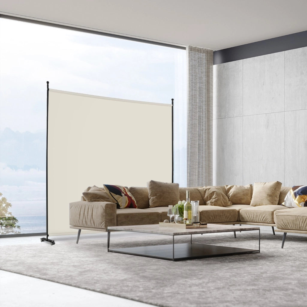 Pannello divisorio singolo con ruote bloccabili-Paravento da interno portatile da soggiorno 184x184cm Beige