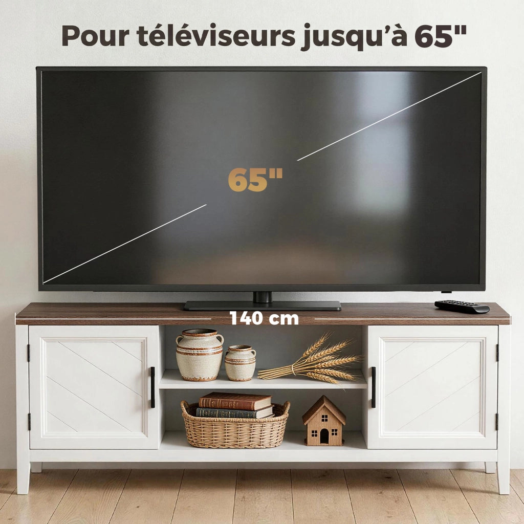 Mobile TV 140 cm con 2 ante e 2 ripiani aperti ¨C Zephmum ¨C Bianco e marrone