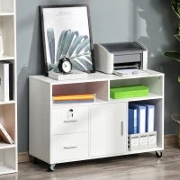 Mobile Porta Stampante con Cassetti, Mobiletto Multiuso per Ufficio e Casa, Bianco, 100x35x65cm