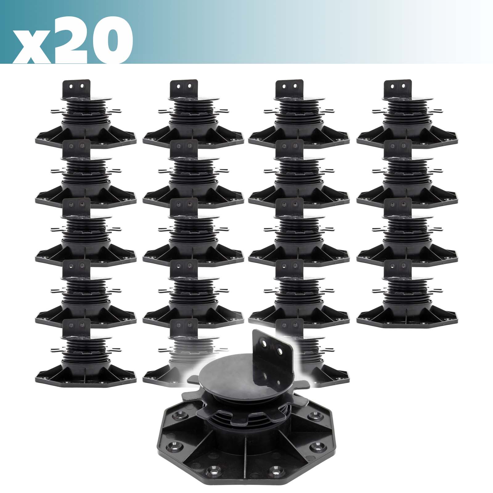 Set 20 supporti per pavimenti galleggianti, Altezza regolabile 33-64mm Max 2700 kg, Piedini Decking
