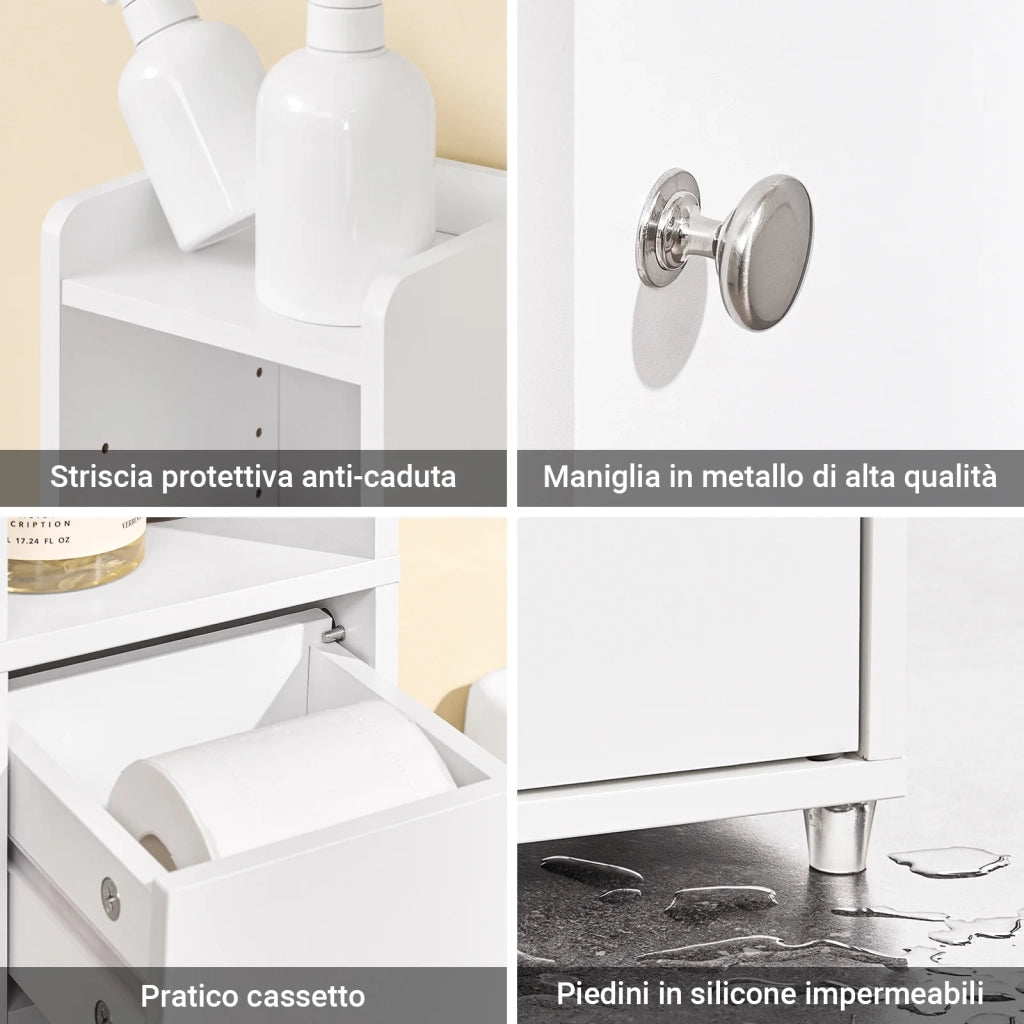 SoBuy BZR34-K-W Mobile Bagno Salvaspazio Colonna Alta Mobiletto Bagno Stretto con Anta e Cassetto Armadietto Bagno Multiuso Mobile Alto per Lavanderia e WC 20x20x145cm
