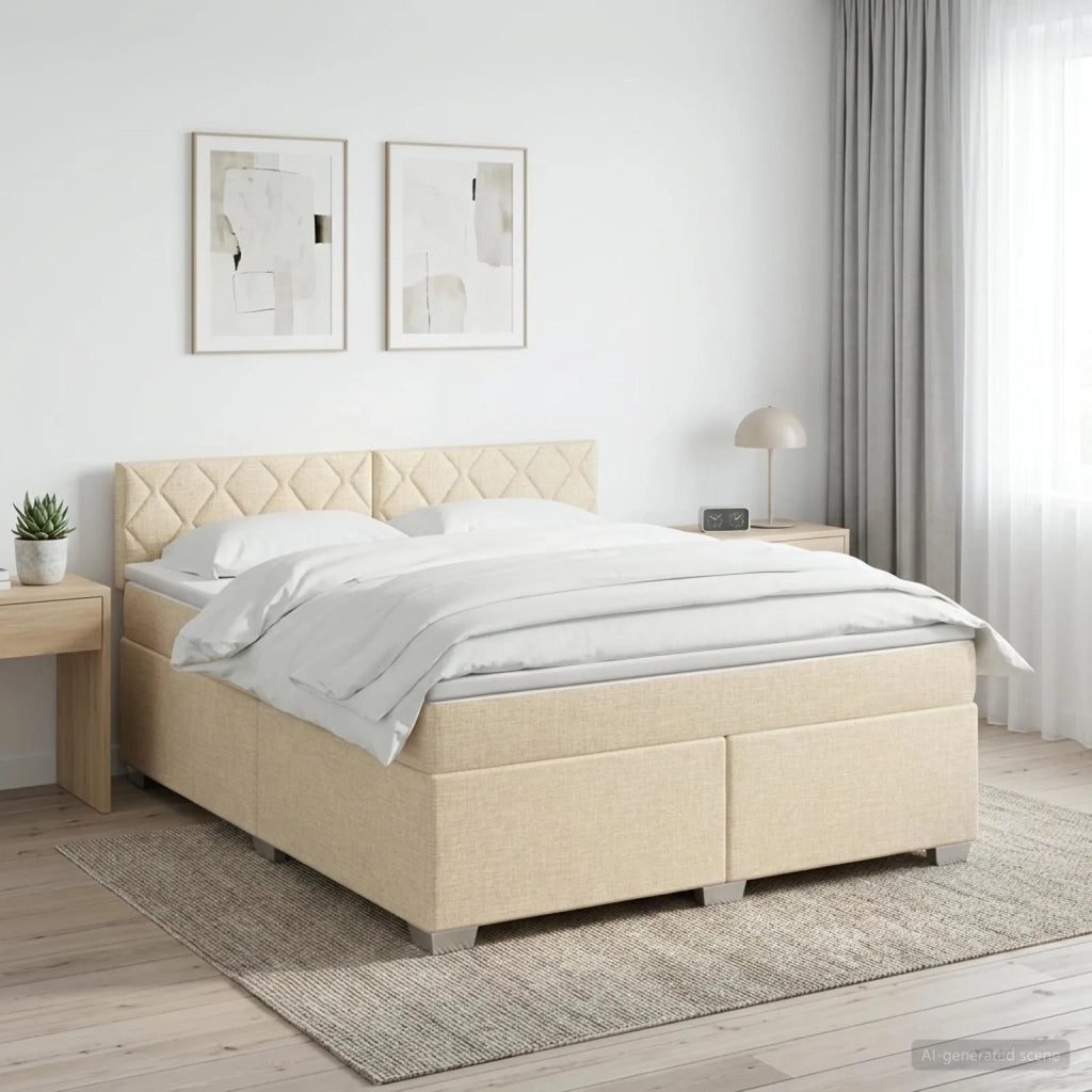 Letto box spring con materasso Crema 160 x 200 cm Tessuto 3450528