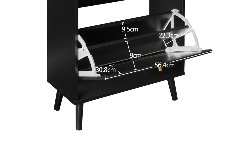 Scarpiera con 2 ante e 1 cassetto con doppio ripiano per ingresso in pannello truciolare nera 60 × 53,8 × 106,7 cm