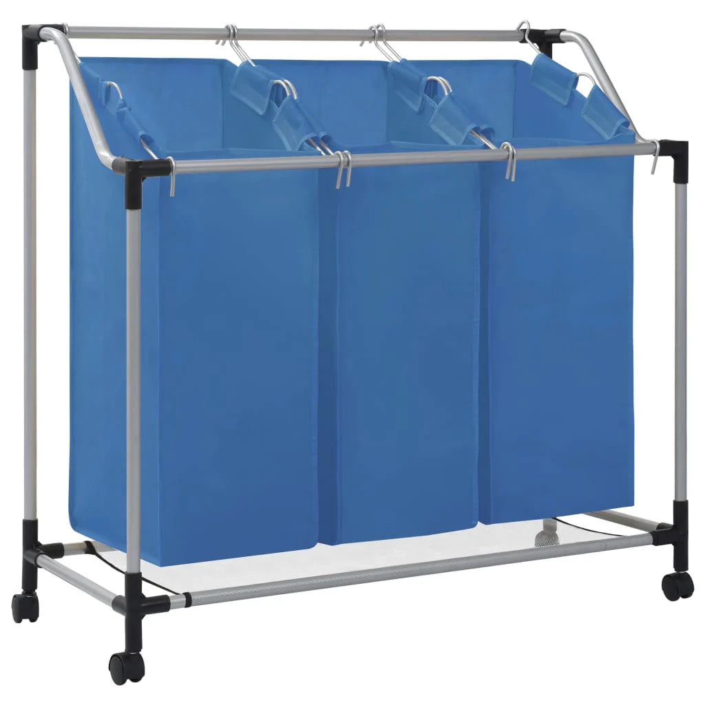 Contenitore per biancheria con 3 sacchi 96 x 40 cm blu acciaio 02_0006196