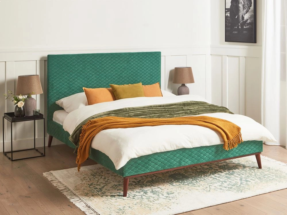 Letto 160 x 200 cm Tessuto verde Struttura imbottita a nido d'ape trapuntato