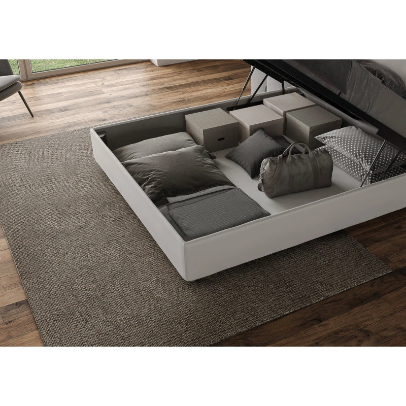 Letto imbottito Letto Matrimoniale alla Francese 150x200 cm Mika - Bianco,Similpelle,Contenitore