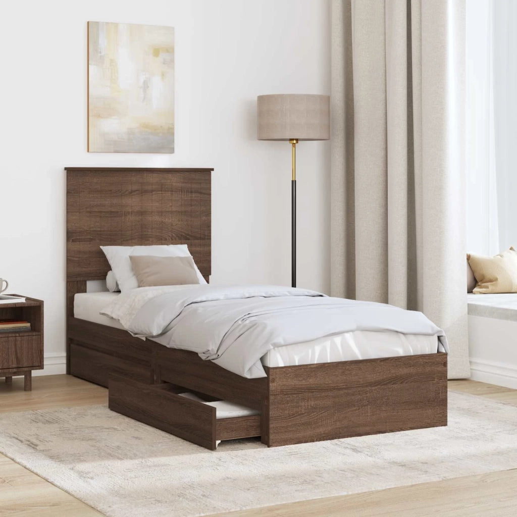 Letto con Contenitore con testiera Rovere Marrone 75 x 190 cm