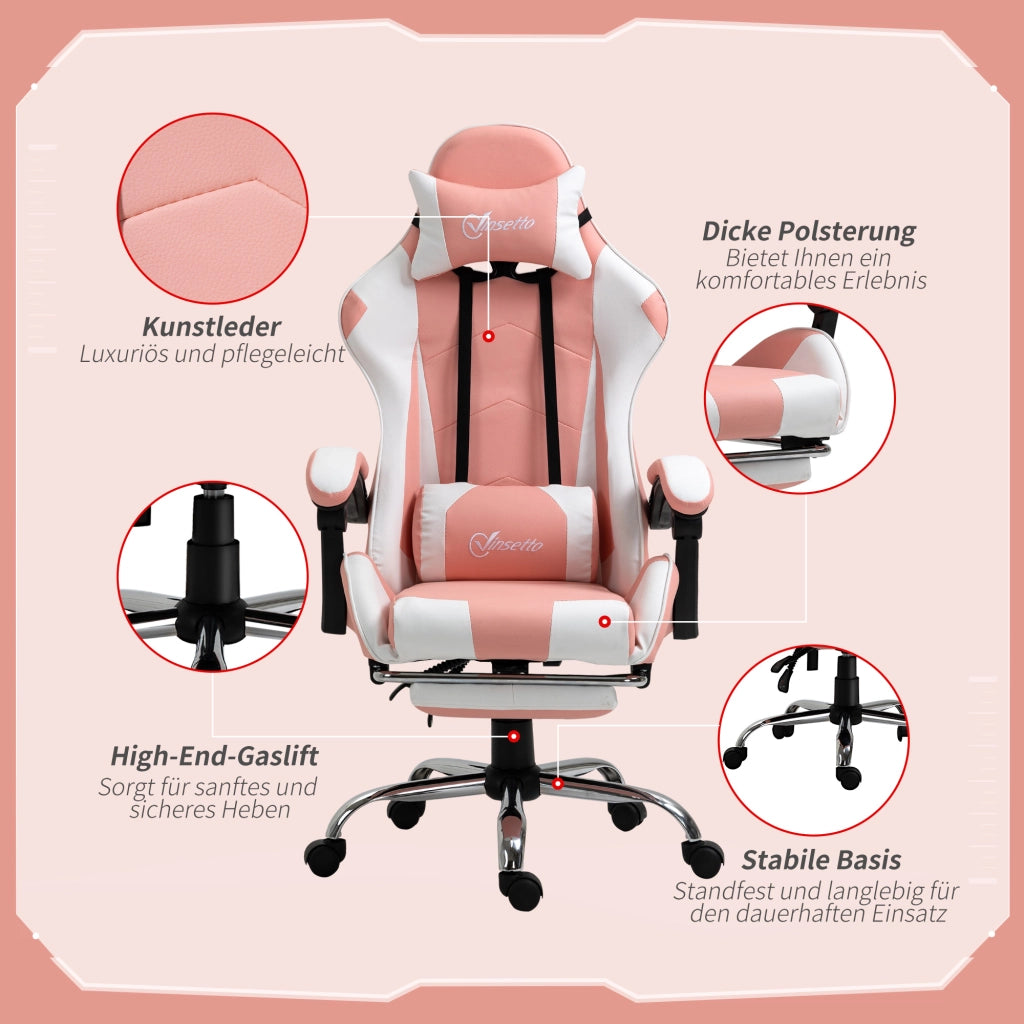 Sedia da Gaming Ergonomica con Schienale Regolabile e Massaggio ¨C zephmum ¨C Rosa