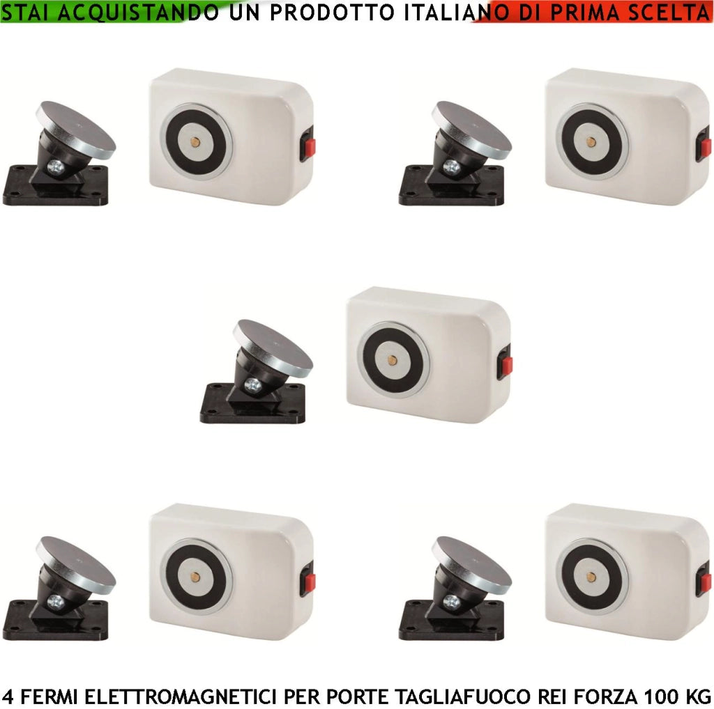 BLOCCAPORTA MAGNETETICO BIANCO 5 PEZZI PORTE TAGLIAFUOCO REI FORZA DI TRAZIONE 100 KG ANTINCENDIO ALIMENTAZIONE 22/28 VCC