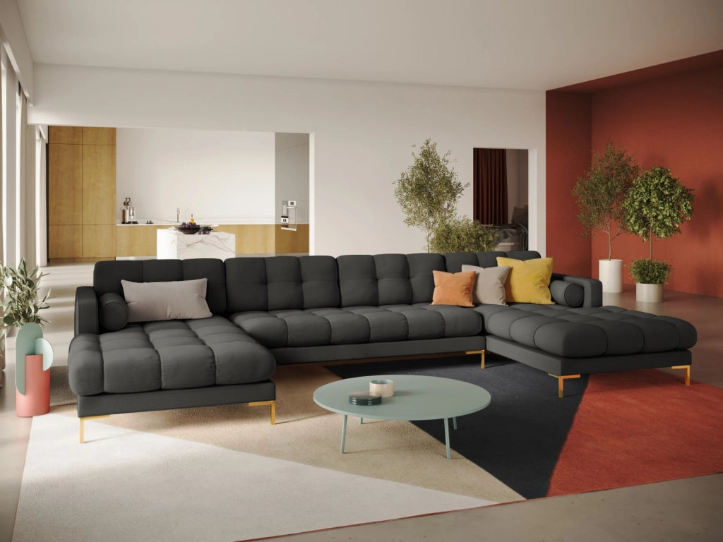 Cosmopolitan Design - Divano panoramico "Bali" 7 posti in tessuto strutturato grigio scuro 