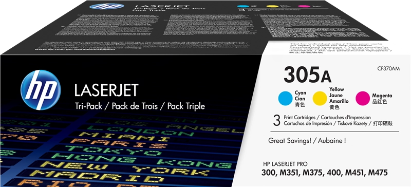 HP Confezione da 3 cartucce originali di toner ciano/magenta/giallo LaserJet 305A